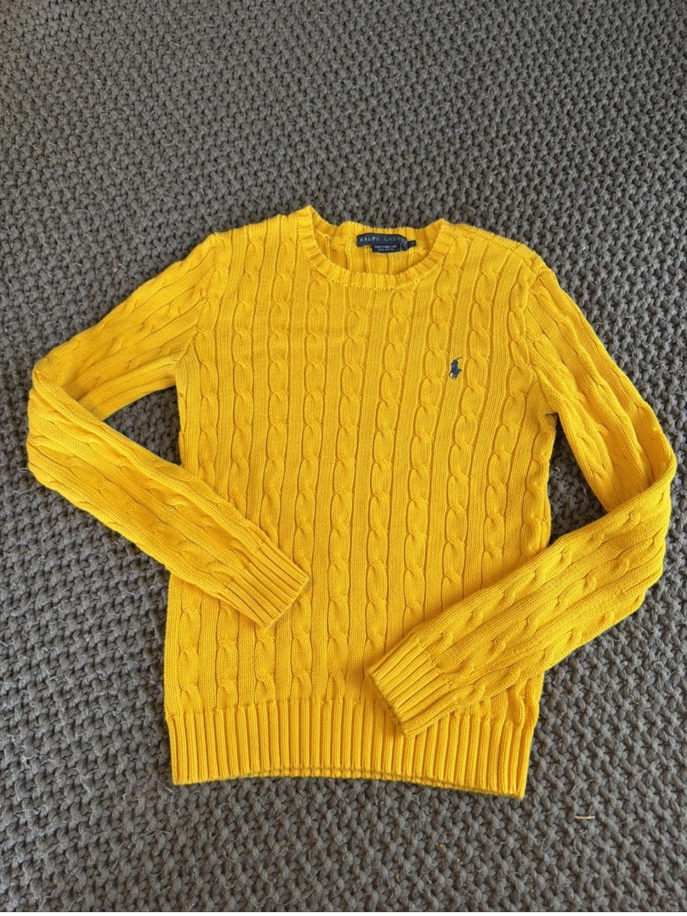 Ralph Lauren Yellow Cable Knit 100% Cotton Crewneck Sweater Women Size S
